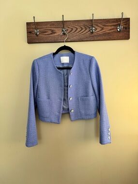 Cropped Blue Lavender Tweed Jacket